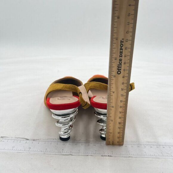 FOWT Red&yellow Rainbow Color Stripes Strange Spiral High Heel Pumps Slip On Poi - Picture 5 of 8